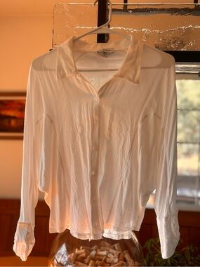 L Bebe White Button Down Batwing Shirt